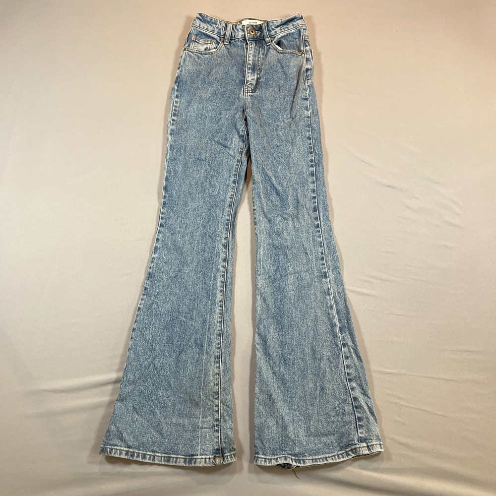 Cotton On Original Flare Jeans Womens 2 Blue Denim Light Wash Zip Fly High Rise